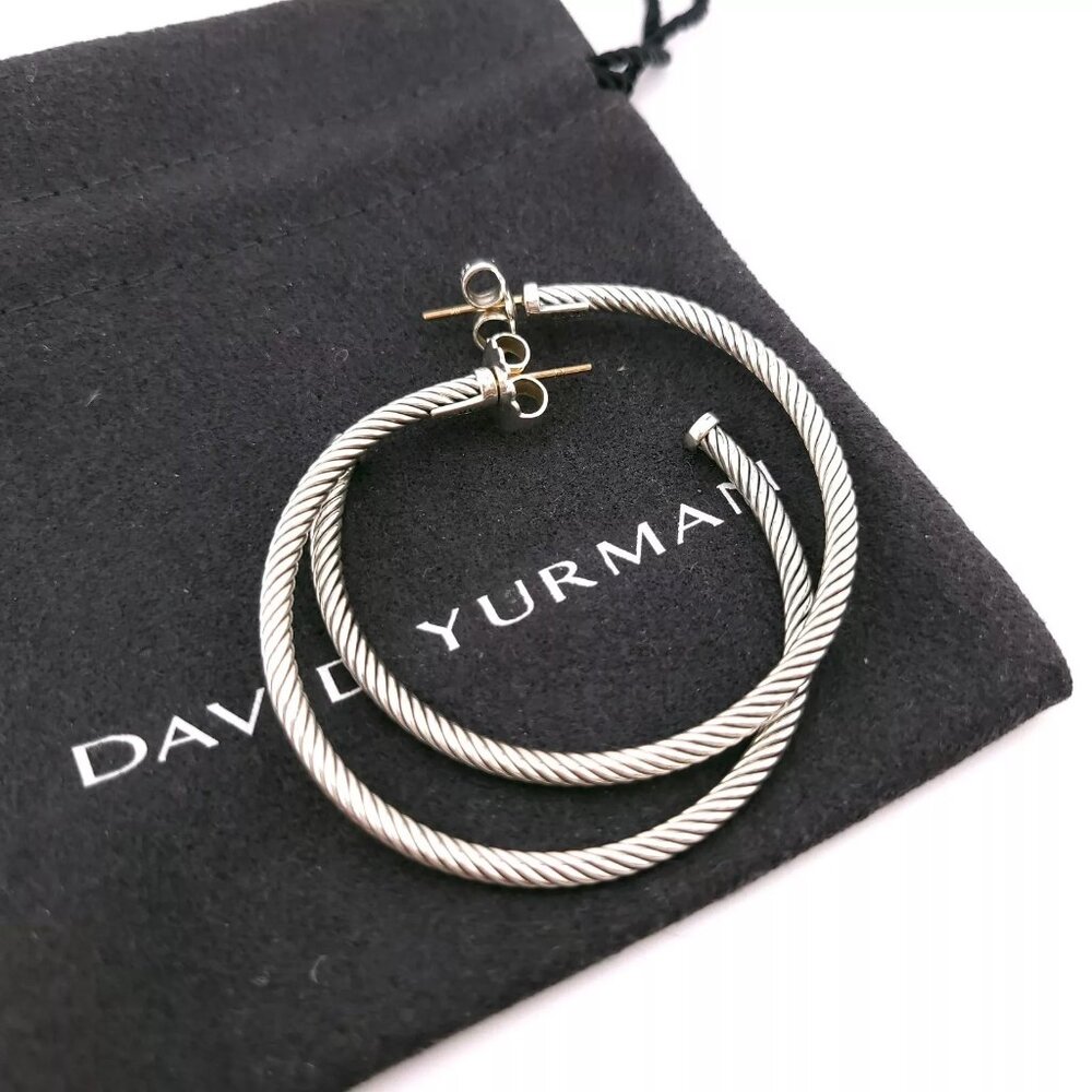 DAVID YURMAN Sterling Silver Classic Cable Hoop Earrings 2 inch with Pouch